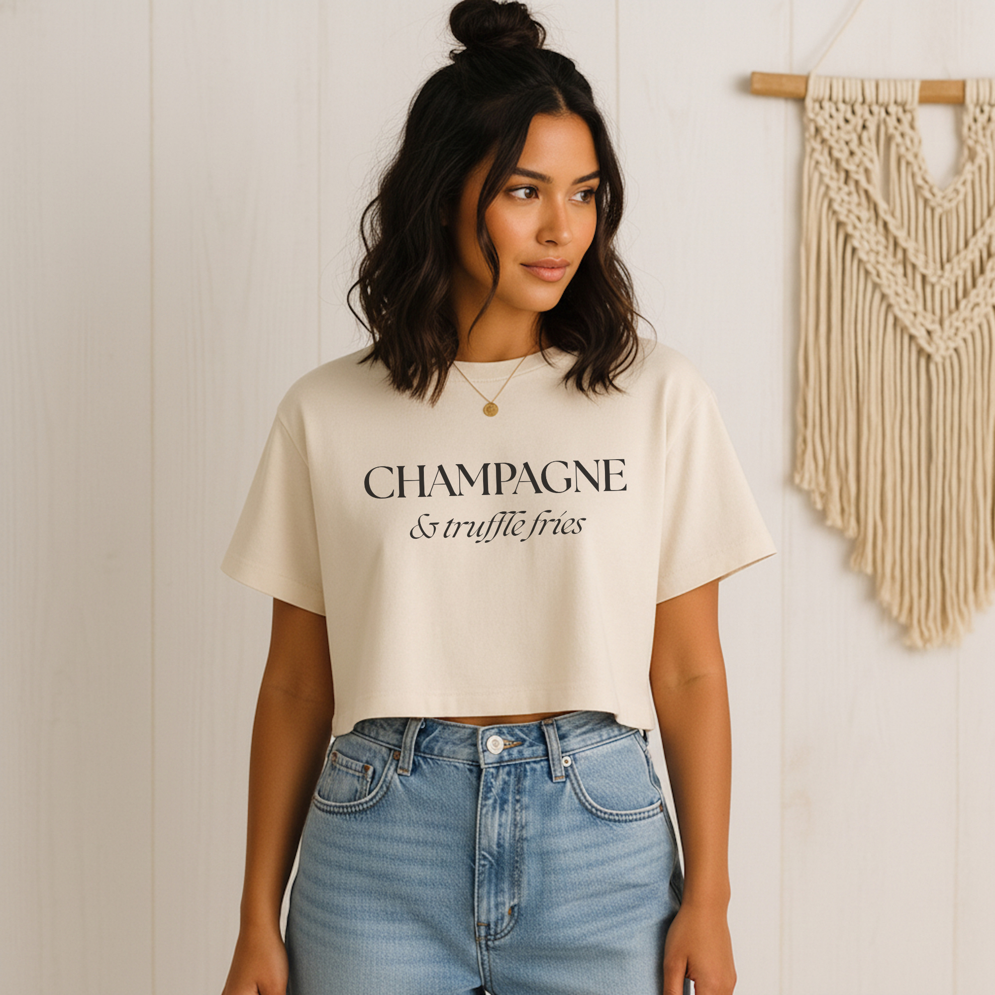 Champagne & Truffle Fries: Women's Crop Tee